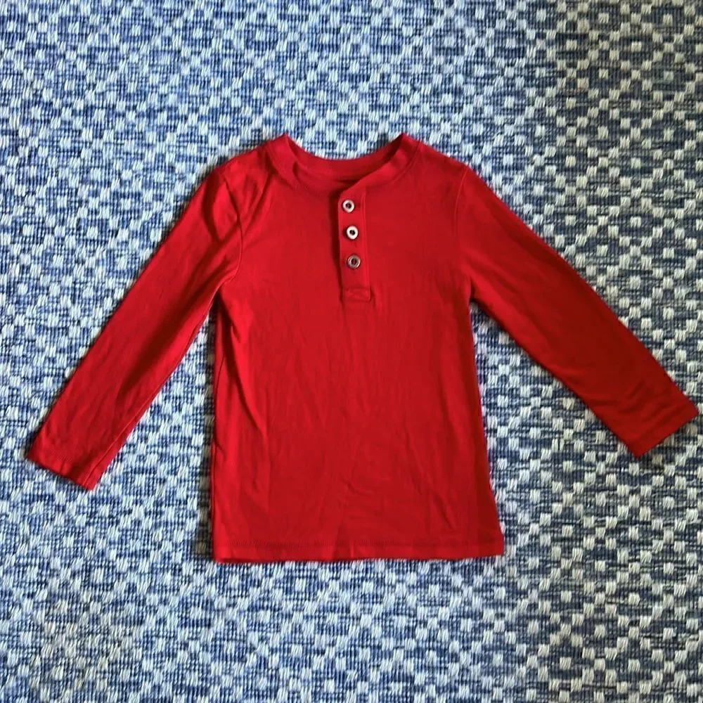 Cat & Jack Kid’s 3T 3-button Red Long Sleeve Henley Shirt